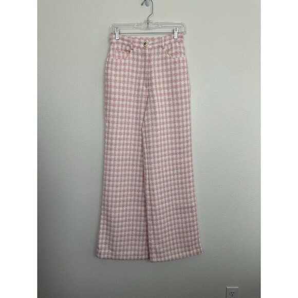 Sandro Women's Lian Tweed Flare Pants Pink White Gold Button Size S Waist 26 NEW - Picture 3 of 14